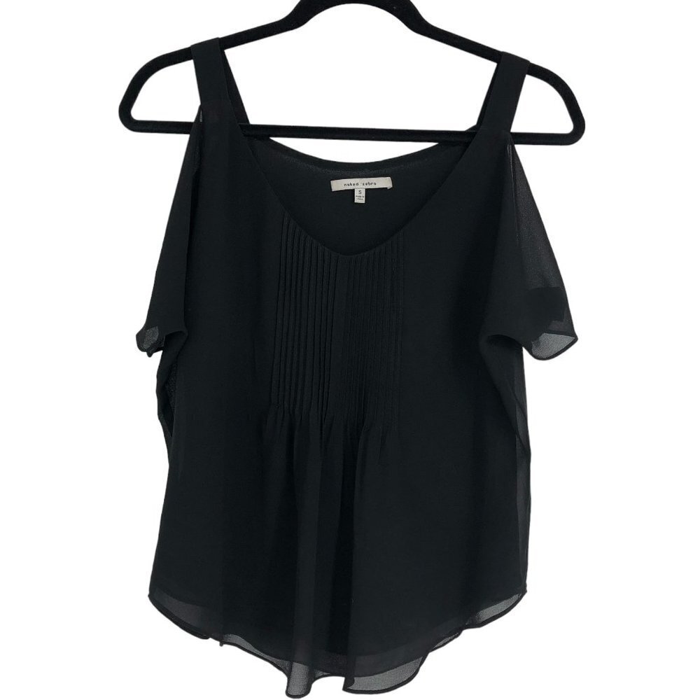 Naked Zebra Cold Shoulder Blouse with Sleeve tie in Black Size S